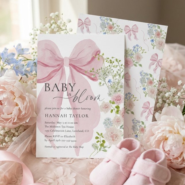 Baby i Bloom Rosa Bow Baby Shower Inbjudningar (Skapare uppladdad)
