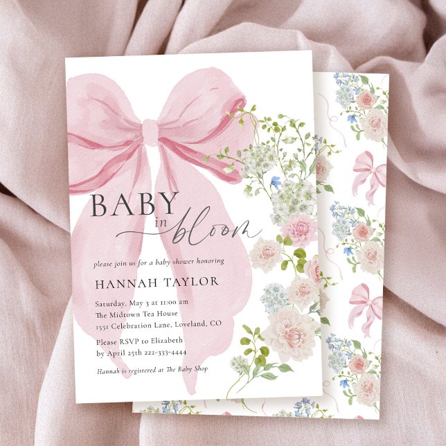 Baby i Bloom Rosa Bow Baby Shower Inbjudningar (Skapare uppladdad)
