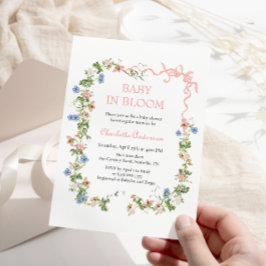 Baby i Bloom Rosa Bow Baby Shower Inbjudningar