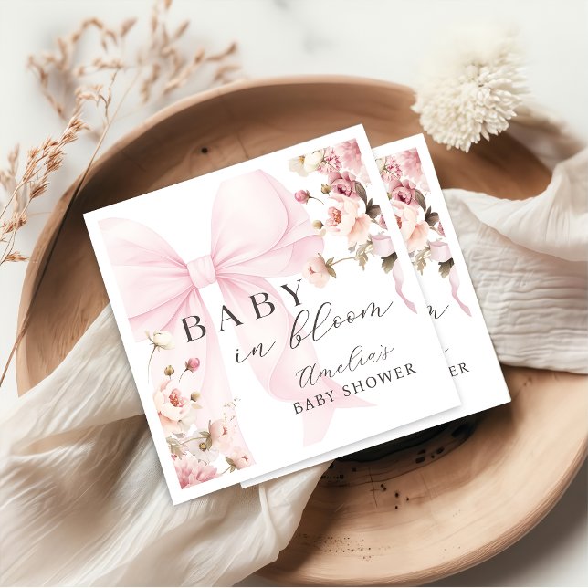 Baby i Bloom Rosa Bow Baby Shower Napkins Pappersservett (Skapare uppladdad)
