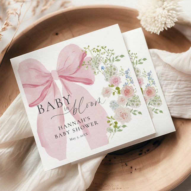 Baby i Bloom Rosa Bow Baby Shower Pappersservett (Skapare uppladdad)