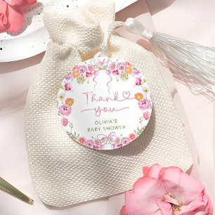 Baby i Bloom Rosa Bow Baby Shower Tack Gåvor Etiketter