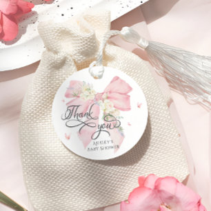 Baby i Bloom Rosa Bow Baby Shower Tack Gåvor Etiketter