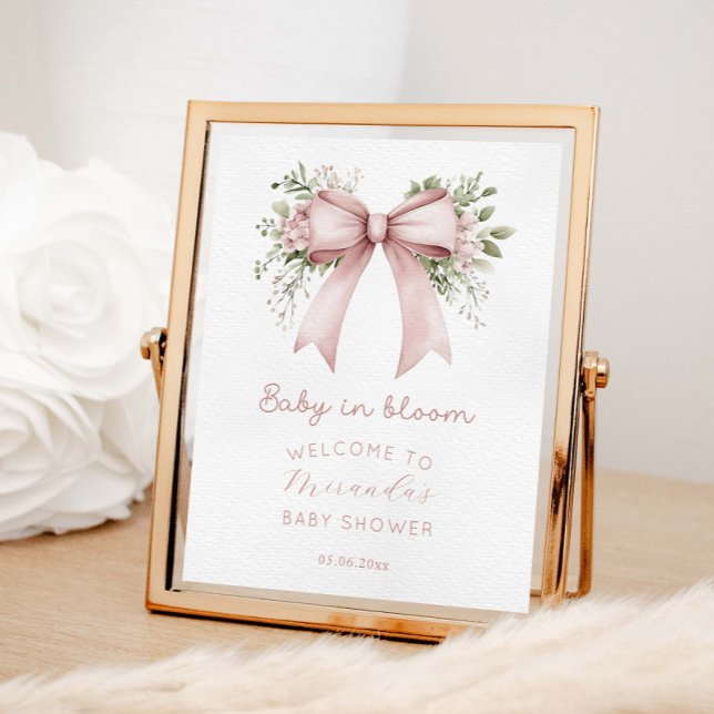 Baby i Bloom Rosa Bow Baby Shower Välkommen Poster (Skapare uppladdad)