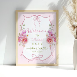 Baby i Bloom  Rosa Bow Baby Shower Välkommen Poster