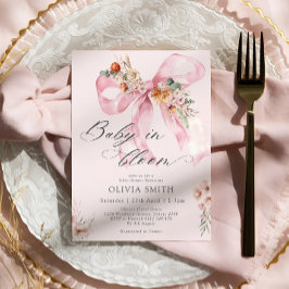 Baby i Bloom Rosa Bow Blommigt Baby Shower Inbjudningar