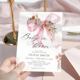 Baby i Bloom Rosa Bow Blommigt Baby Shower Inbjudningar