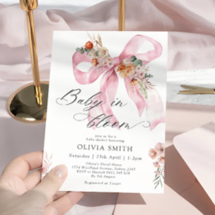 Baby i Bloom Rosa Bow Blommigt Baby Shower Inbjudningar