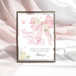 Baby i Bloom Rosa Bow Blommigt Diaper Raffle Poster