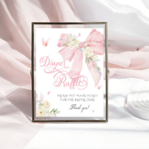 Baby i Bloom Rosa Bow Blommigt Diaper Raffle Poster