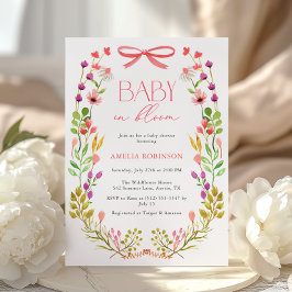 Baby i Bloom Rosa Bow Blommigt Garden Baby Shower Inbjudningar
