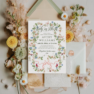 Baby i Bloom Rosa Bow Blommigt Girl Baby Shower Inbjudningar