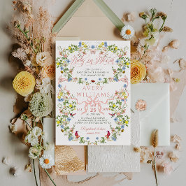 Baby i Bloom Rosa Bow Blommigt Girl Baby Shower Inbjudningar