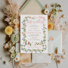 Baby i Bloom Rosa Bow Blommigt Girl Baby Shower Inbjudningar
