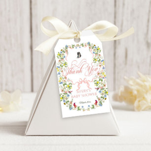 Baby i Bloom Rosa Bow Blommigt Girl Baby Shower Presentetikett