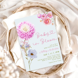 Baby i Bloom Rosa Bow Blue Baby Shower Inbjudningar