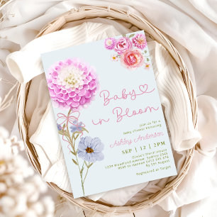 Baby i Bloom Rosa Bow Blue Baby Shower Inbjudningar