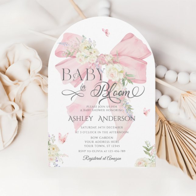 Baby i Bloom Rosa Bow Girl Baby Shower Inbjudningar (Skapare uppladdad)