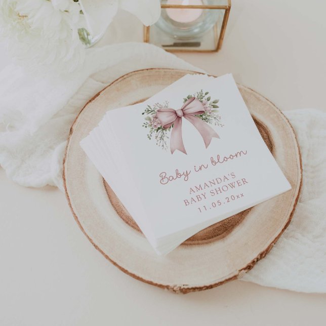 Baby i Bloom Rosa Bow Girl Baby Shower Pappersservett (Skapare uppladdad)