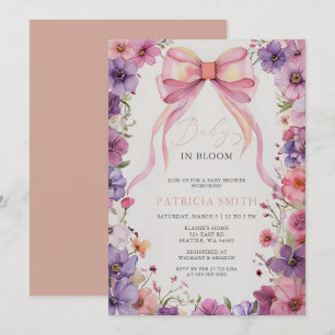Baby i Bloom Rosa Bow WildblomBaby Shower Inbjudningar