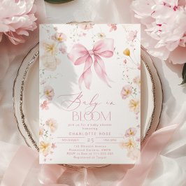 Baby i Bloom Rosa Bow Wildblomma Babydusch Inbjudningar