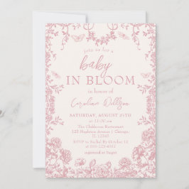 Baby i Bloom Rosa Chinoiserie Baby Shower Inbjudningar