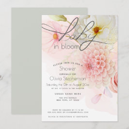 Baby i Bloom Rosa Dahlia Blommigt Baby Shower Inbjudningar