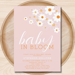 Baby i Bloom Rosa Daisy Baby Shower Inbjudningar