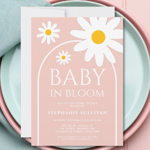 Baby i Bloom Rosa Daisy Baby Shower Inbjudningar