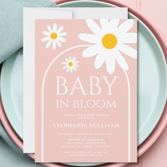 Baby i Bloom Rosa Daisy Baby Shower Inbjudningar (Skapare uppladdad)
