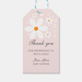 Baby i Bloom Rosa Daisy Baby Shower Presentetikett