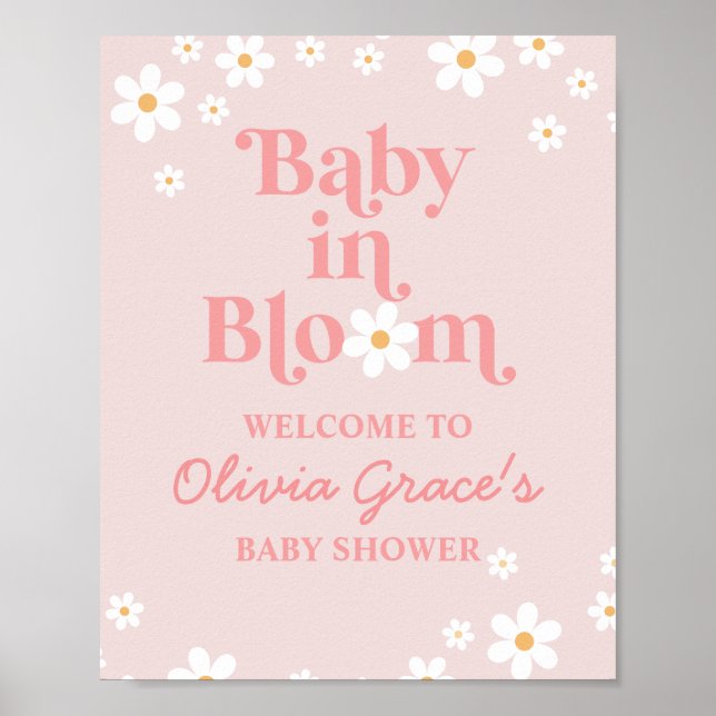 Baby i Bloom Rosa Daisy Shower Välkommen Poster (Framsidan)