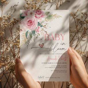 Baby i Bloom Rosa Flowers Baby Shower Inbjudningar