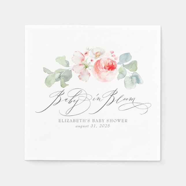 Baby i Bloom Rosa Flowers Elegant Baby Shower Pappersservett (Framsidan)