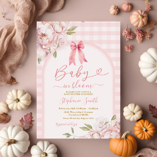 Baby i Bloom Rosa Gingham Blommigt Cute Baby Showe Inbjudningar
