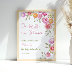Baby i Bloom Rosa Girl Baby Shower Välkommen Poster