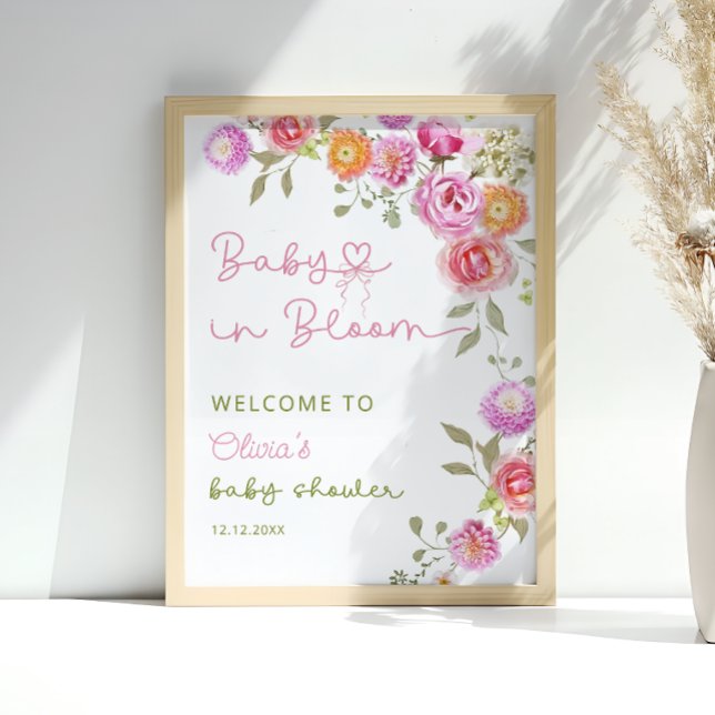 Baby i Bloom  Rosa Girl Baby Shower Välkommen Poster (Skapare uppladdad)