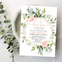 Baby i bloom rosa guld gienery girl babydusch inbjudningar