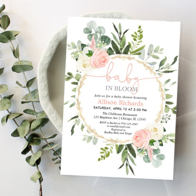 Baby i bloom rosa guld gienery girl babydusch inbjudningar (Skapare uppladdad)