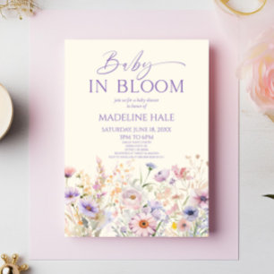 Baby i Bloom Rosa Lila Wildblomma Baby Shower Inbjudningar