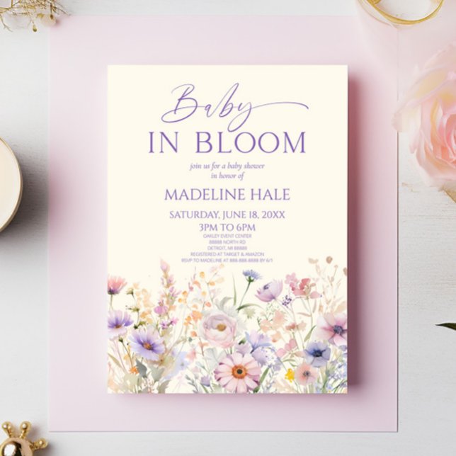 Baby i Bloom Rosa Lila Wildblomma Baby Shower Inbjudningar (Skapare uppladdad)