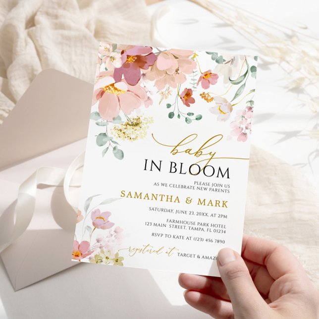Baby i Bloom Rosa & Red Wildblommor Shower Inbjudningar (Skapare uppladdad)