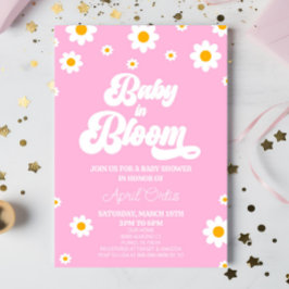 Baby i Bloom Rosa Retro Daisy Blommor Baby Shower Inbjudningar