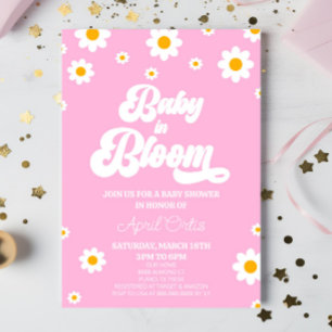 Baby i Bloom Rosa Retro Daisy Blommor Baby Shower Inbjudningar