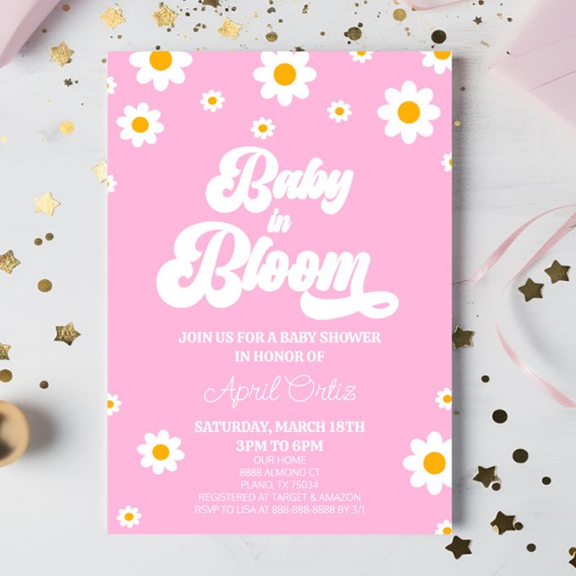 Baby i Bloom Rosa Retro Daisy Blommor Baby Shower Inbjudningar (Skapare uppladdad)