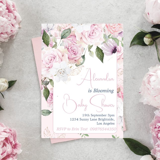 Baby i Bloom Rosa ros Blommigt Baby Shower Inbjudningar (Skapare uppladdad)