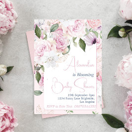 Baby i Bloom Rosa ros Blommigt Baby Shower Inbjudningar