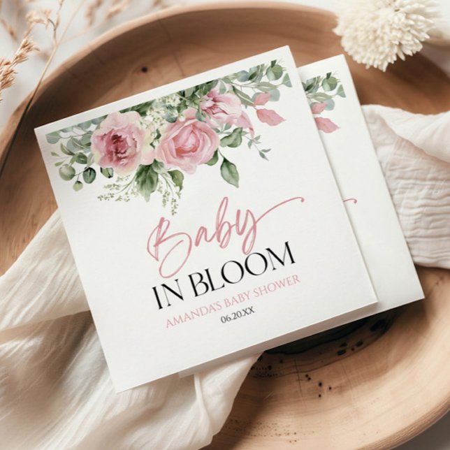 Baby i Bloom Rosa ros Blommigt Baby Shower Pappersservett (Skapare uppladdad)