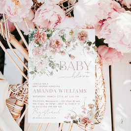 Baby i Bloom Rosa ros Blommigt  Girl Baby Shower Inbjudningar