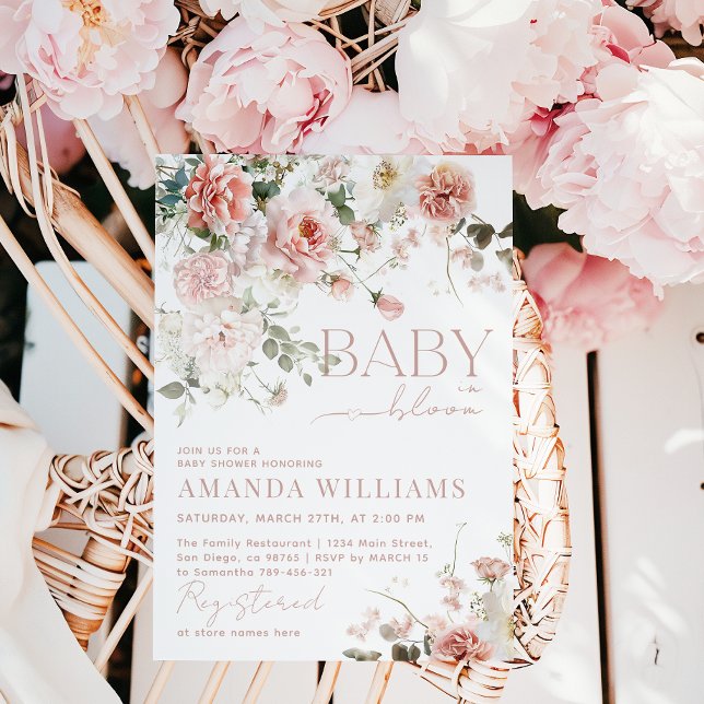 Baby i Bloom Rosa ros Blommigt  Girl Baby Shower Inbjudningar (Skapare uppladdad)